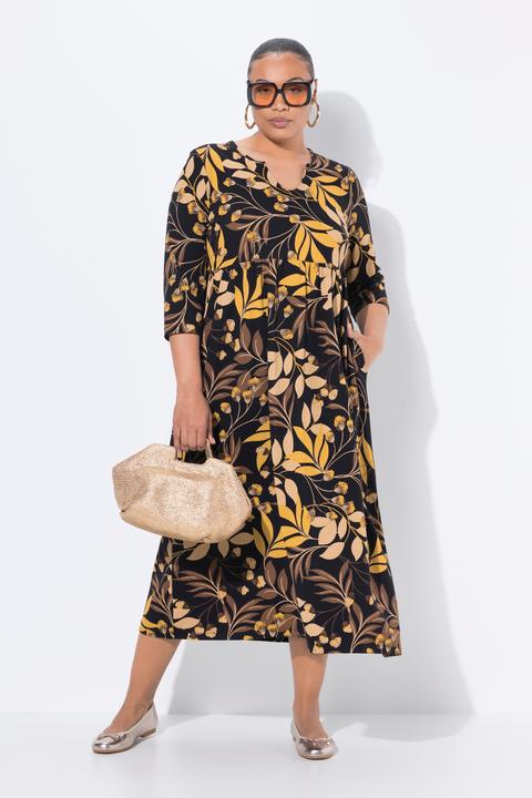 Produktbild Ulla Popken Jersey-Maxikleid, A-Linie, Tunika-Ausschnitt, 3/4-Arm (60)