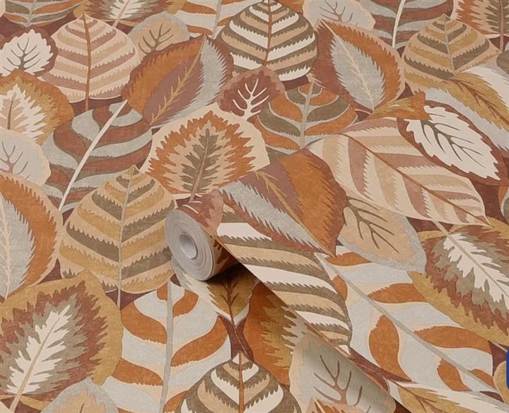 Productafbeelding Rasch Vinyl Behang Vlies Base 121127 Arty Leaves Bruin (10 cm)