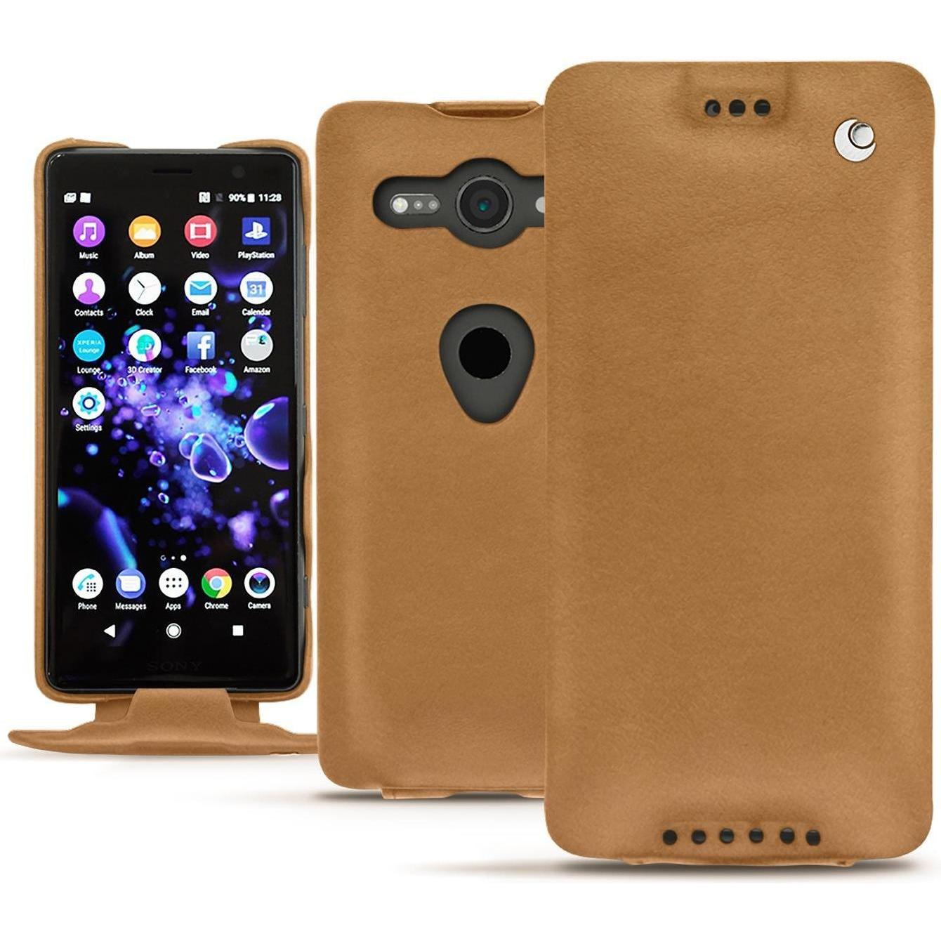 Noreve Lederschutzhülle vertikal (Sony Xperia XZ2 Compact), Smartphone Hülle, Braun