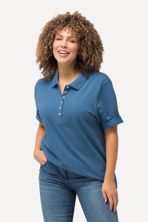 Image du produit Ulla Popken Polo en maille piquée. Patte de boutonnage en velours. Manches courtes (68)