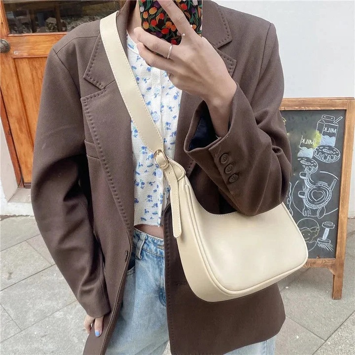 Produktbild Only-Bags.Store Vintage Unterarm Umhängetaschen Einfacher Stil Tasche Geldbörse Solid Farbe PU Leder Achselhöhle