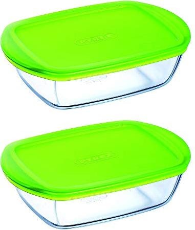 Image du produit Pyrex Dajar Récipient en verre avec couvercle Cook & Store rectangulaire, verre, transparent/vert (1.10 l)