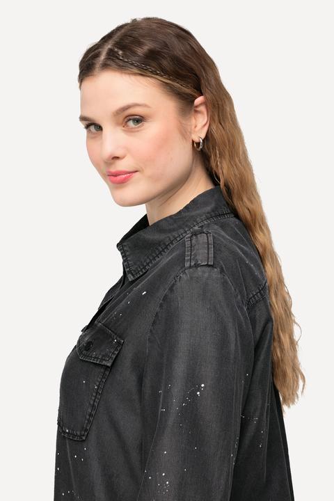 Produktbild Ulla Popken Jeansbluse, Acid Wash, Hemdkragen, Langarm (60)