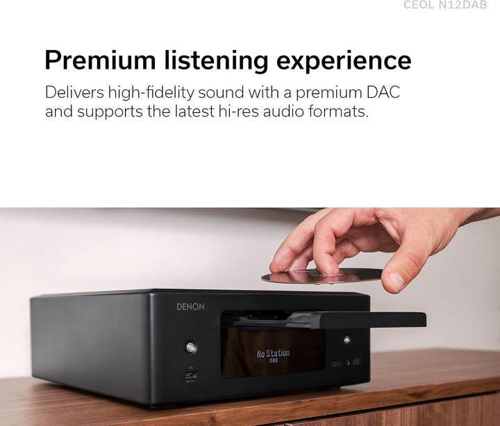 Productafbeelding Denon CEOL N12DAB AllinOne System with CD Player DABFM Radio HDMI ARC and HEOS Builtin Black (Airplay, Bluetooth, CD Speler, Meerkamer, WiFi, 2x 65 W)