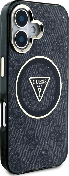 Immagine prodotto Guess Case IML Metal Glitter 4G Circle Triangle MagSafe for iPhone 16 black (Apple iPhone 16)