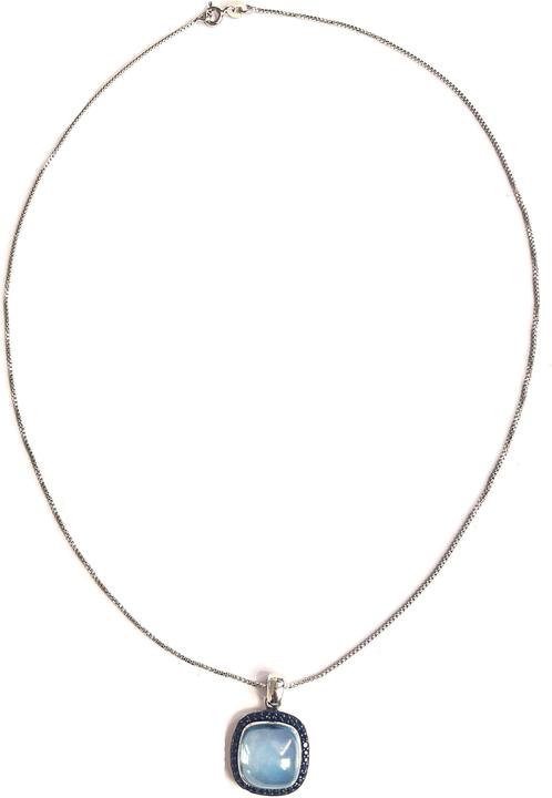 Immagine prodotto Xen Ciondolo con catena con cuscino di topazio blu cabochon 45 cm Argento 925 (Argento 925, 45 cm)