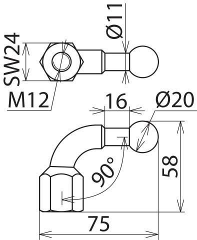 Actual product image Dehn KFP 20 W90 M12 ball fixed point D 20mm 90Â° angled internal threads