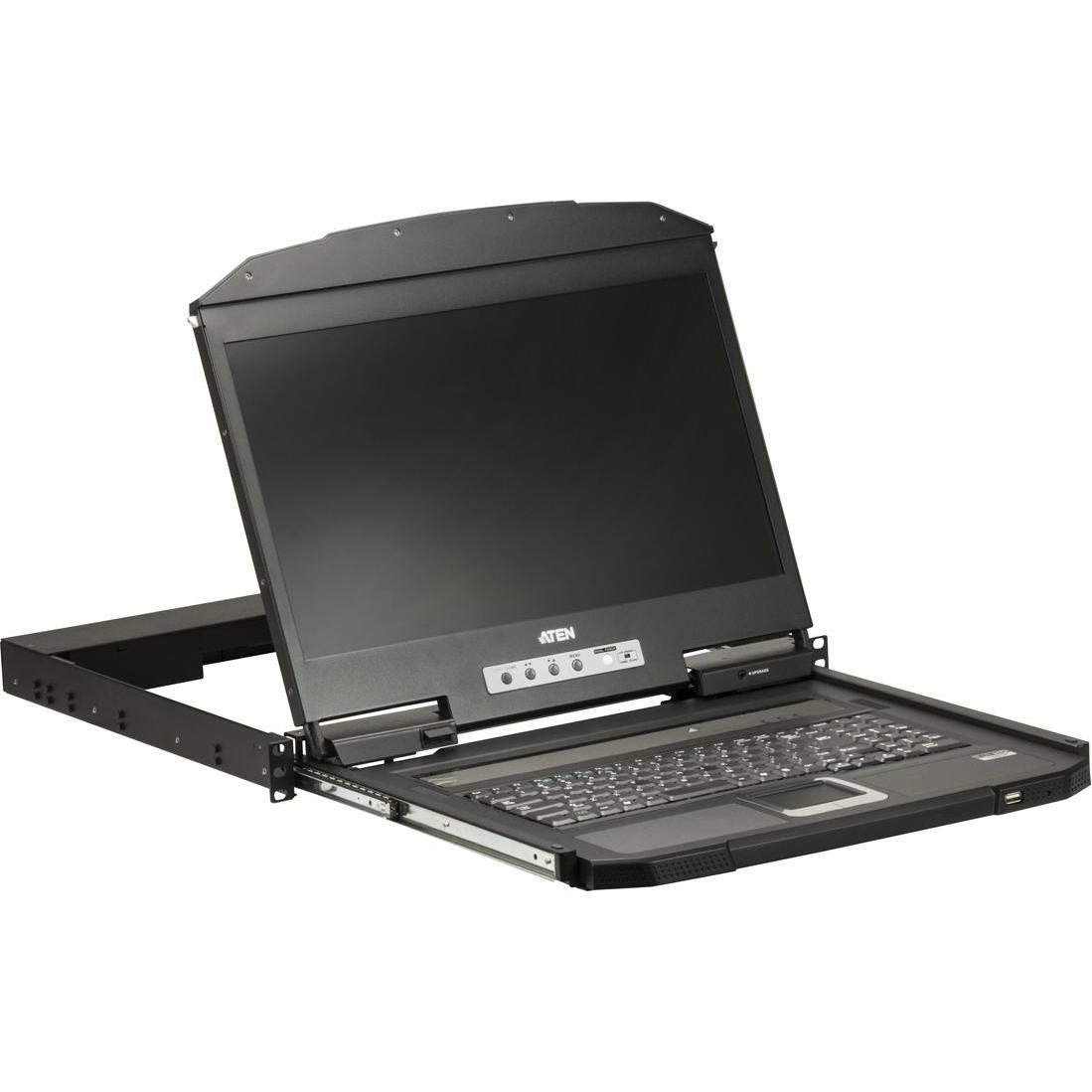 Aten CL3100NX ES Kurze Tiefe Single Rail 18,5"-LCD Konsole (USB, VGA), ES-Layout, KVM Switch, Schwarz