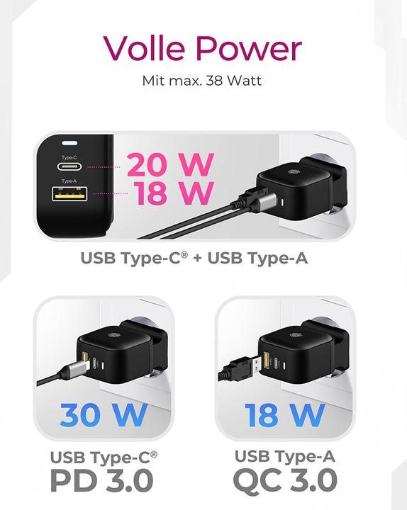 Produktbild Icy Box Adap Power Supply 2-Port, USB + USB-C (38 W, 2 Ports)