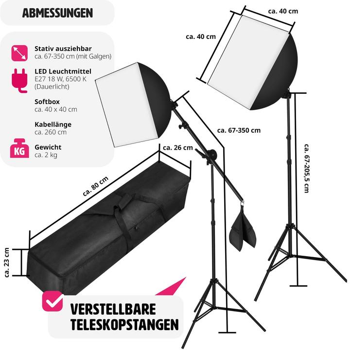 Produktbild tectake 3 Studioleuchten mit Softbox, Stativ und Tasche (Studioleuchte)