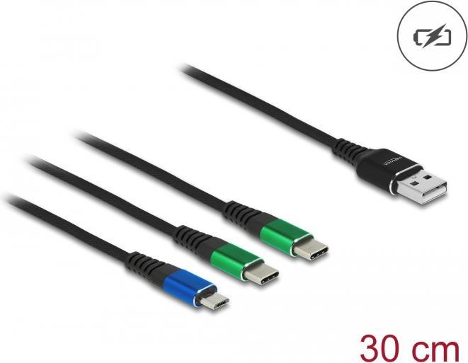 Produktbild Delock USB Ladekabel 3 in 1 30cm bunt (0.30 m, USB 2.0, 5 W)