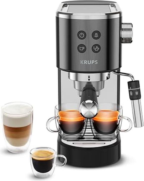 Krups EspressoVirtuoso+ XP444G Espresso machine with portafilter black with milk