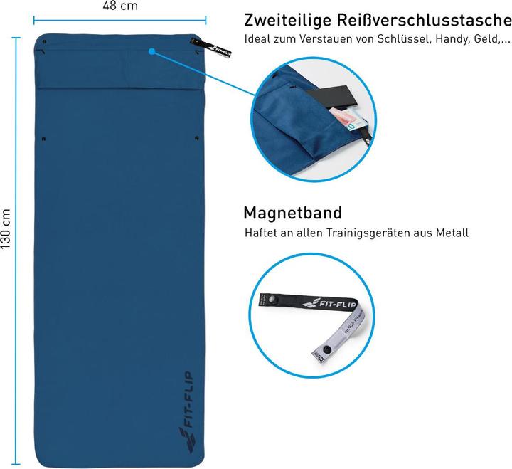 Image du produit Fit-Flip Fitnesshandtuch Mikrofaser mit Reissverschlusstasche 130x48cm (130 x 48 cm)