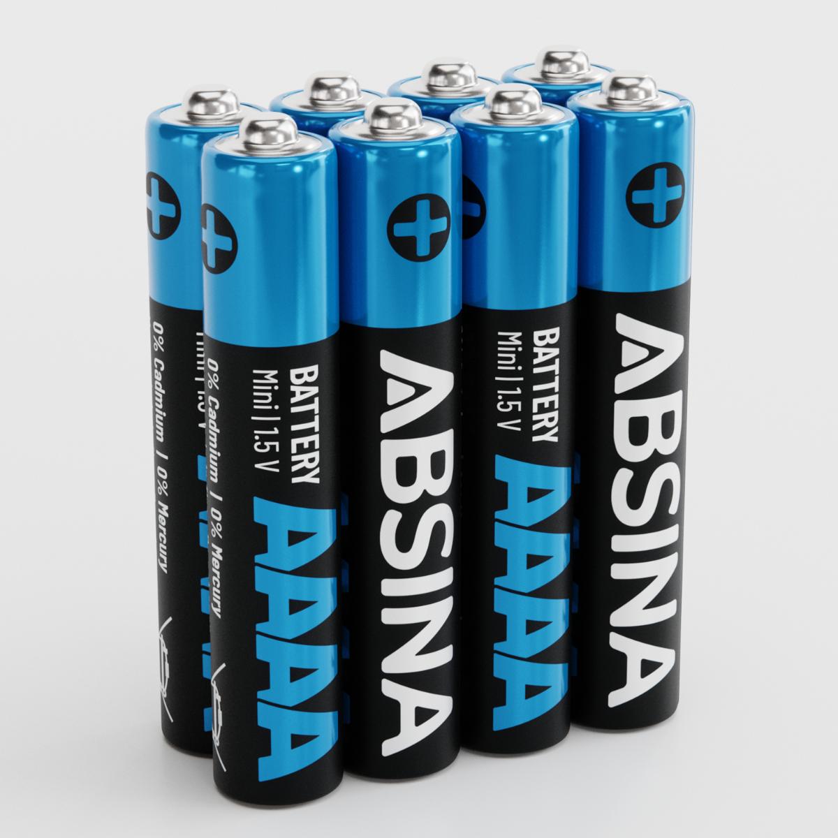 Absina Batteria mini (AAAA) Mini (AAAA) alcalina al manganese 1,5 V 500 8 pz. (8 pz., AA / LR6 / LR06 / Mignon / R6 / R14505, 500 mAh), Batterie + pil