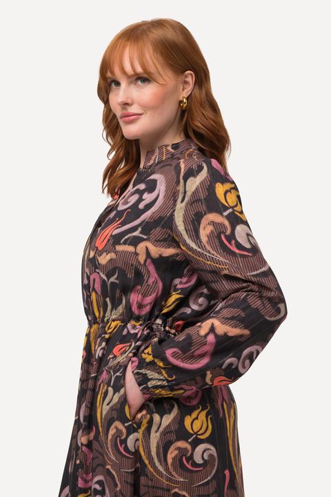 Immagine prodotto Ulla Popken Abito con scollo a V, colletto alto, coulisse e maniche lunghe (50, 52)