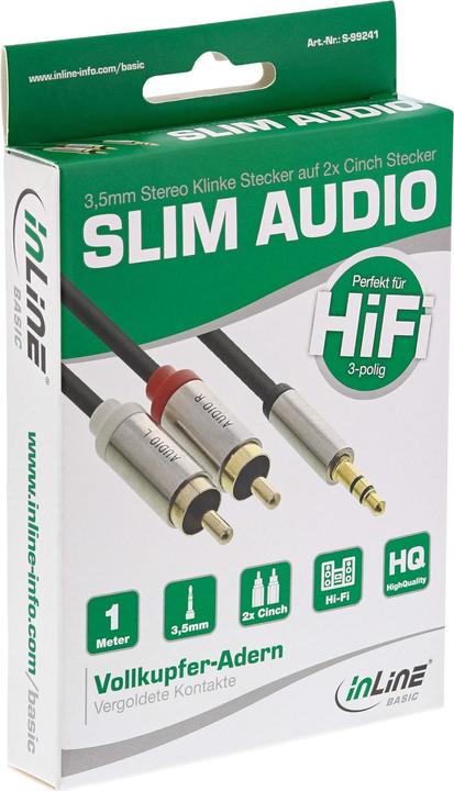 Produktbild InLine Basic Slim Audio Kabel Klinke 3 (1 m, AUX Kabel)