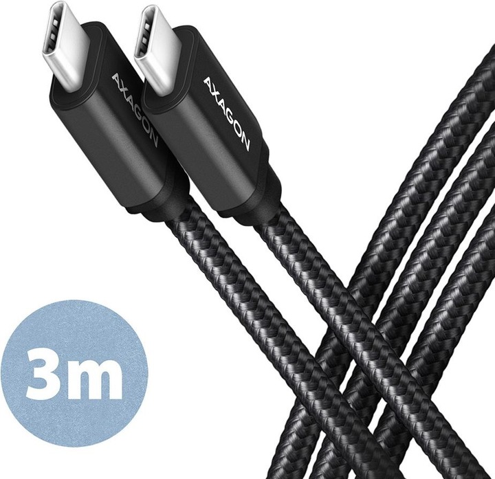 Productafbeelding Axagon BUCM3-CM30AB USB-C naar USB-C kabel 3.2 Gen 1, 3 m, PD 60W, 3A, gevlochten - zwart (3 m, USB 3.2 Gen 1)