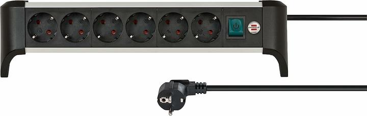 Produktbild Brennenstuhl 1391040600 Steckdosenleiste mit Schalter Silber-Schwarz Schutzkontakt 1 St. (6x, CEE 7/3, 3 m)