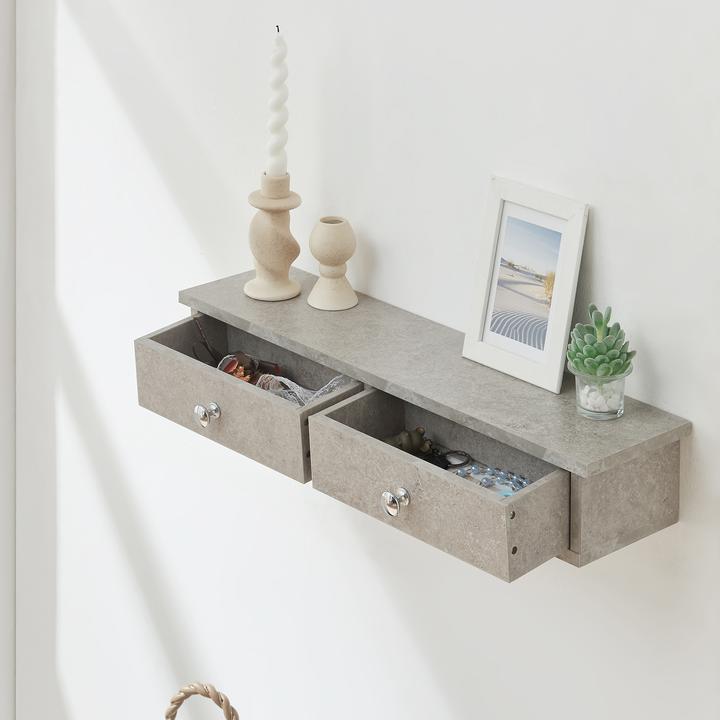 Actual product image En.Casa Wandregal Geeste 60x15x10 cm mit 2 Schubladen Betonoptik, hell (60 x 15 x 10 cm)