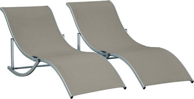 Produktbild Swisshandel24 2er Set Sonnenliege Gartenliegen Stoffliege Relaxliege ergonomisch Aluminium Texteline Hellgrau 165 (165 cm)