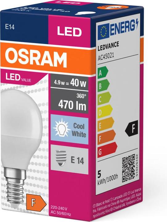 Produktbild Osram LED Lampe Value Classic (E14, 4.90 W, 470 lm, 10 x, F)