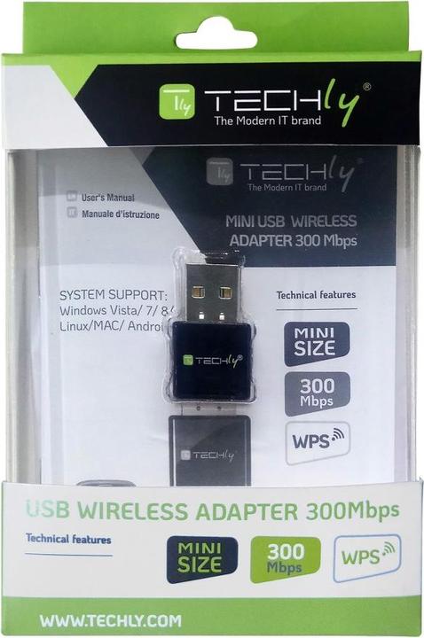 Immagine prodotto Techly 109245 Mini bezprzewodowa karta sieciowa USB Wi-Fi 300N 2.4GHz (USB)