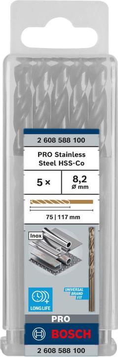 Produktbild Bosch Professional Zubehör PRO Stainless Steel HSS-Co Spiralbohrer, 8,2 x 75 x 117 mm (8.2 mm)