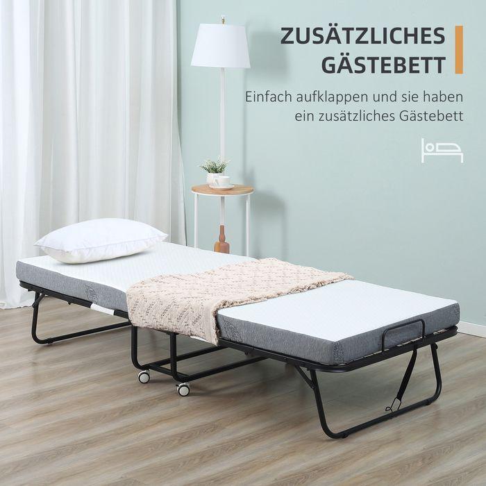 Immagine prodotto Swisshandel24 Letto per ospiti Letto pieghevole con rotelle Acciaio+schiuma Bianco+nero 200 x 75 x 42,5 cm (75 x 200 cm)