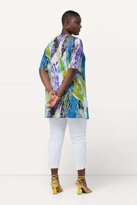 Image du produit Ulla Popken T-shirt en tissu fluide slinky, avec plis fantaisie. Col V et manches courtes. Ligne A (42, 44)
