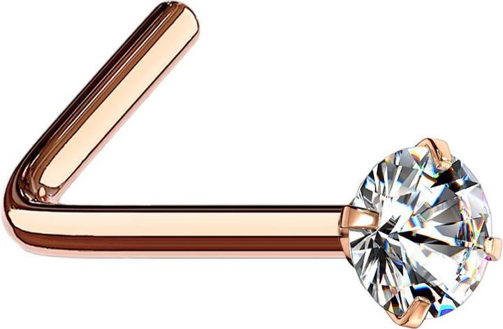 Immagine prodotto Star Piercing Borchia da naso angolata in oro rosa con cristallo rotondo incastonato in argento (senza ottone, Acciaio chirurgico 316L)