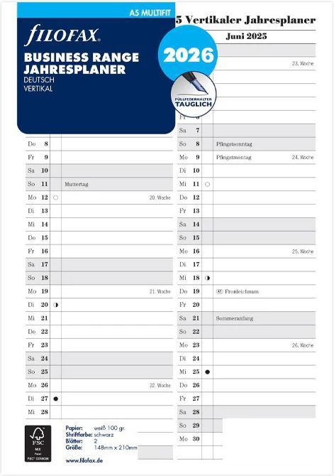 Image du produit Filofax A5 PLAN ANNUEL 2026 ALLEMAND (A5, Allemand)