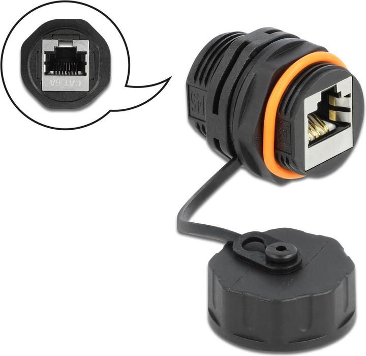 Produktbild Delock Kupplung RJ-45, Cat.6A, orange, Wasserfest, Kappe 1 Stück (Netzwerk Kupplung)