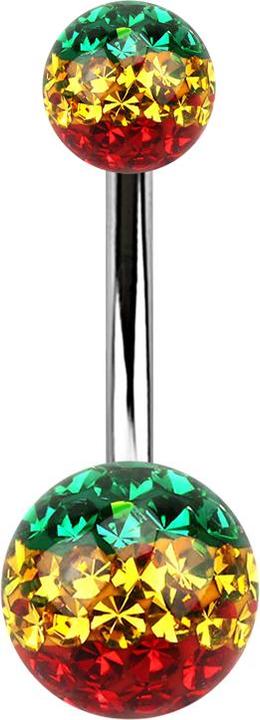 Produktbild Star Piercing Banane silber mit zwei Kristall Kugeln Rasta Epoxy Schutzschicht (ohne Messing, Chirurgenstahl 316L)