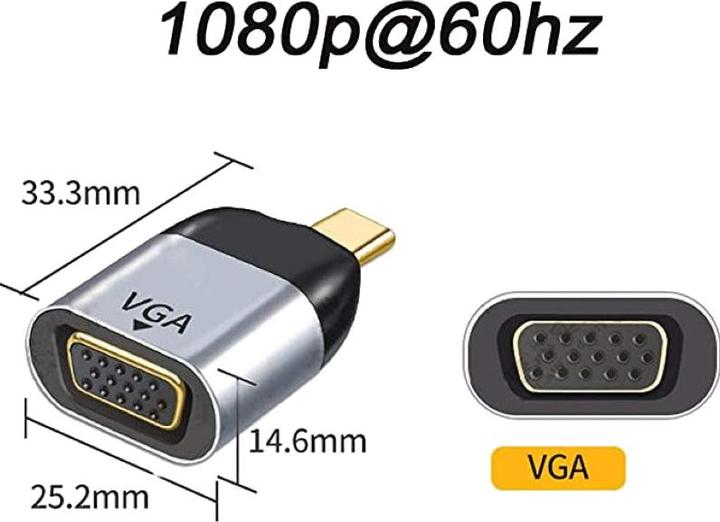 Produktbild Hermex USB-C zu VGA Adapter Kabelmonitor Übermittler 1080p 60Hz m/w (USB Typ-C, VGA, 3.33 cm)