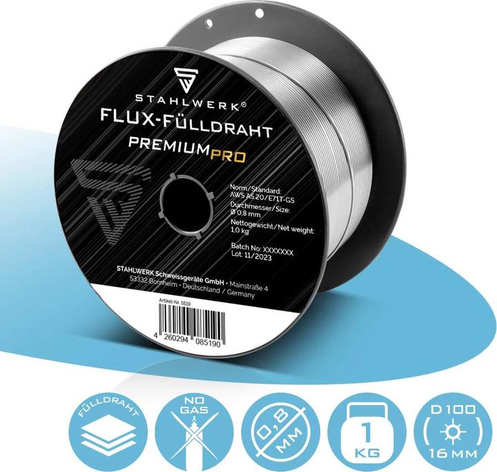Stahlwerk Welding wire MIG MAG Premium cored wire E71T-GS Ø 0.8 mm S100/D100 1 kg