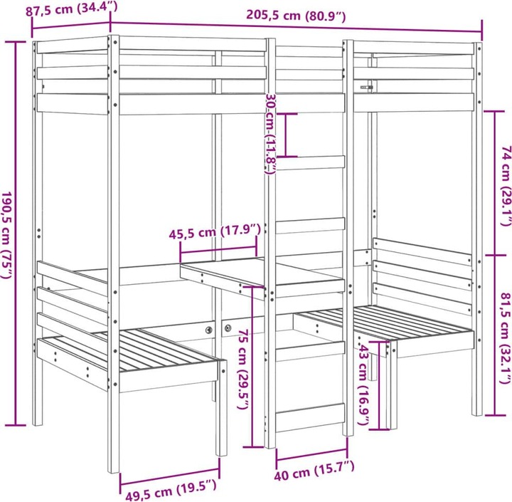 Nutritional values and ingredients VidaXL Loft bed with desk & chairs (80 x 200 cm)