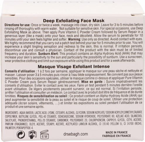 Nutritional values and ingredients Dr Sebagh Deep Exfoliating Mask Deep Exfoliating Mask 50Ml (50 ml)