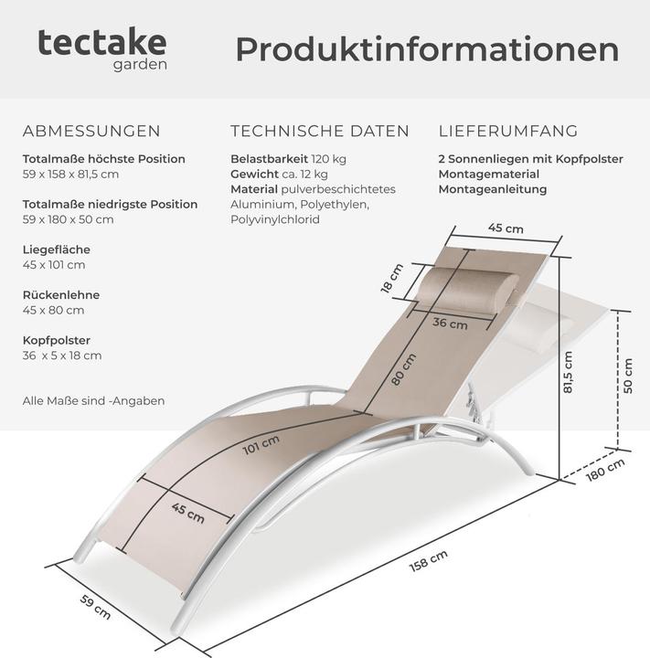 Image du produit tectake Bains de soleil (180 cm)