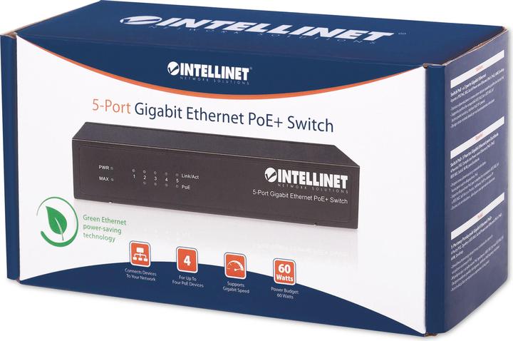 Productafbeelding Intellinet Gigabit Ethernet PoE+ schakelaar (5 ports)