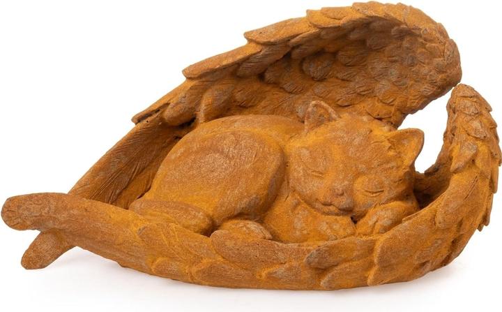 Novaliv Grabschmuck Katze Engelsfügeln rostfarben 22x13x13 cm Grabdekoration wetterfest Grabfigueren