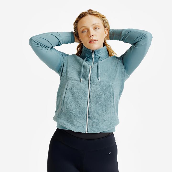 Image du produit Fouganza Sweat équitation zippé chaud femme - 500 vert cendré (L)