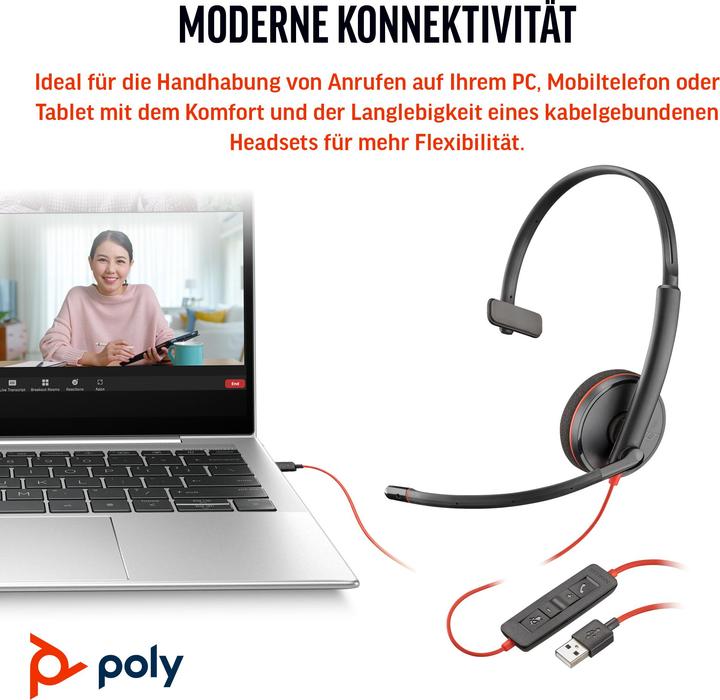 Produktbild Poly Blackwire 3210 Monaural USB-C Headset +USB-C/A Adapter (Kabelgebunden, USB-C)