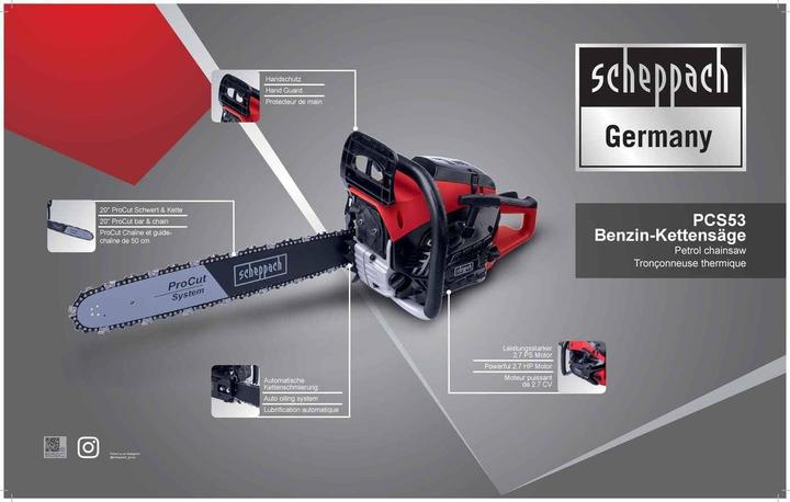 Actual product image Scheppach 5910130903 Benzin-Kettensäge PCS56E 53cc (Petrol chain saw)