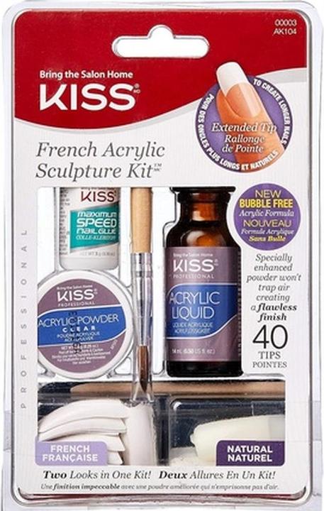 KISS French Acrylic Modeling Set with Liquid Acrylic, Acrylic Powder, Shaping Brush, Nail File, Quick-Dry