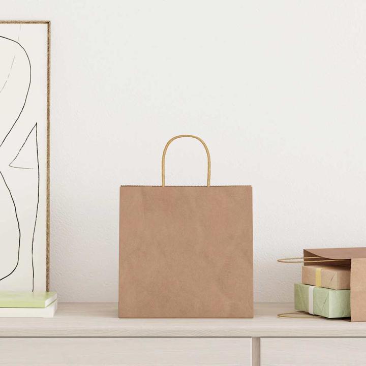 Immagine prodotto VidaXL Sacchetti di carta kraft 250 pezzi con manico marrone 26x17x25 cm (Borsa da regalo, 250 x)