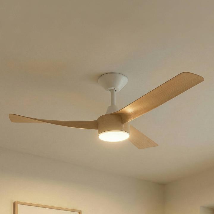 Produktbild Lucande LED-Deckenventilator Airona, weiss/holz DC leise dim. (46 dB)