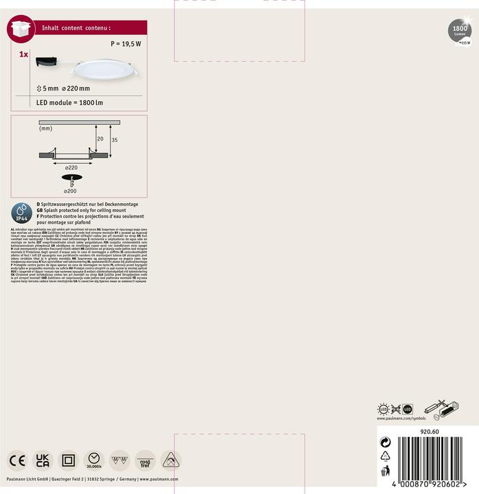 Produktbild Paulmann Einbaupanel Quality Line (2011 lm)