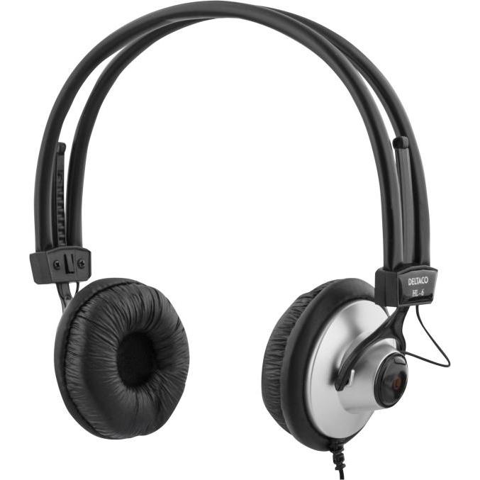 Deltaco HL-6 headphones/headset Wired Head-band Music Black, Silver (Kabelgebunden), Kopfhörer, Schwarz, Silber