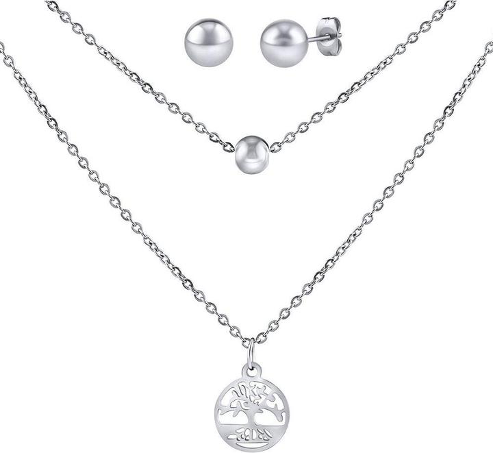 Immagine prodotto Silvego Steel Set of Tree of Life Pendant, Double Chain, and Earrings KMM143006