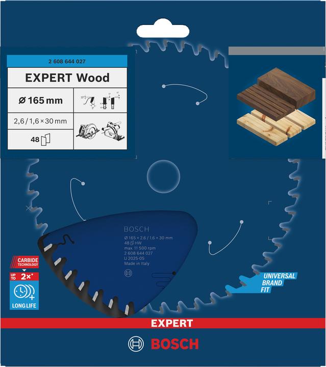 Immagine prodotto Bosch Professional Zubehör Lama circolare Expert per legno, 165 x 30 x 2,6 mm, 48
